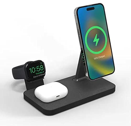 ZAGG mophie Snap+ 3-in-1 Wireless Charger with UK/Ireland Adapter, Qi-Enabled devices, Fast Charging, Up to 15W, Black