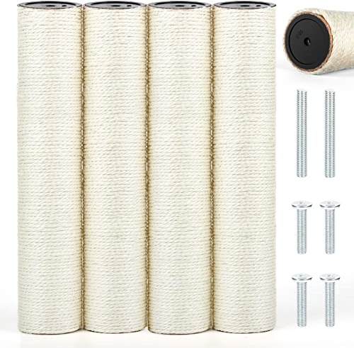 PETUOL 4 PCS M8 Cat Scratching Post Replacement, 15.7 x 3.1 Inch Sisal Pole Cat Tree Replacement Post with Screws, Refill Scratcher Posts for Indoor Kitten Tree Tower Spare Cat Furniture Protector