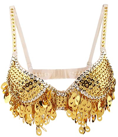 misppro Women's Top Bra Belly Dance Hip Dancer Costume Dancewear Dancing Costume, Gold, M