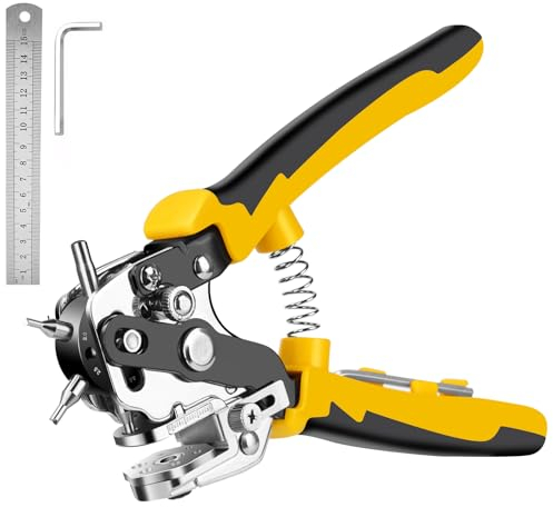 Nutmanel Alicates Sacabocado Agujero, Agujereador de Cinturones, Agujeros Cinturon, Profesional Perforadora Cuero con 6 redondo orificios, Sacabocados Cueropara Piel, Correas, Tarjetas, Goma y Más