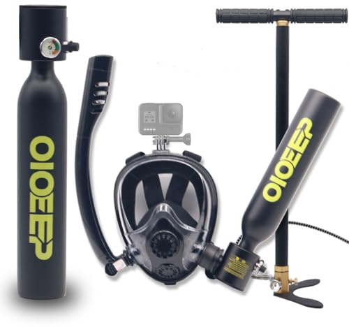 OIOEEP Mini Scuba Diving Tank with Sub-Mask, 0.5L Dive Portable Lungs Kit，Underwater Breathing System for Family, Party and Trip Perfect Professional Diving Packages(Black)