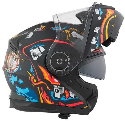 Casco Moto Modulare BHR 836 FLIP-UP, Casco Moto Apribile Omologato ECE 22.06 Con Schermo Parasole, Doppia Visiera Antigraffio e Sgancio Micrometrico, Utilizzo Touring e Cittadino, Zombie Black S