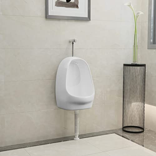 Gecheer Wandurinal aus Keramik Mit Spülventil & Ablauf Urinal Zulauf für die Wandmontage berührungsloses Pissoir Urinale,Urinalabmessungen: 30 x 24,5 x 40 cm (B x T x H)