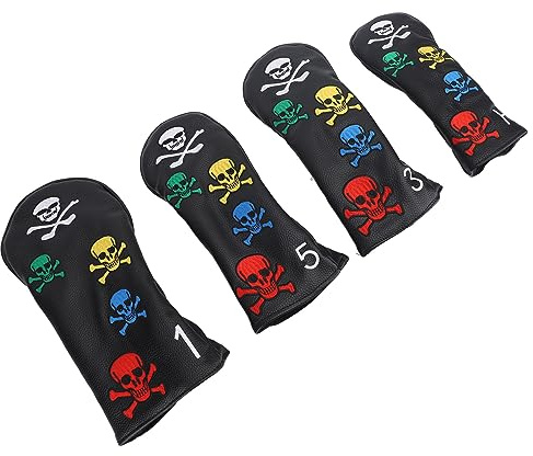 Funda para Cabeza De Golf, 4 Uds., Fundas para Cabeza De Palos De Golf con Esqueleto De Calavera, Protector De Cubierta para Palo De Hierro Y Madera(Negro)