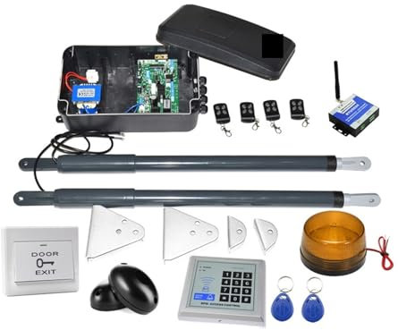 Automatic Sliding Gate Opener, 12VDC 220VAC Swing Gate Motor Telescopic Motorization Kit for Double Leaf Gate Support Back-up Battery Y Solar Powered Security System Kit for Sliding Gate(Kit9)