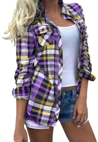 IQYU skjortblus dam långärmad mönster rutig skjortjacka lång skjortjacka rutig jacka shacket rock flanell jacka skjortblus med knappar rutiga jackor quiltad överdimensionerad button down skjortjacka,