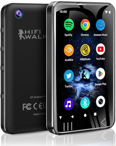 HIFI WALKER G7 MP3 Player With Bluetooth and WIFI - Spotify and Camera, Android Touchscreen 144GB Music Player With Speaker, Support YouTube, Audible