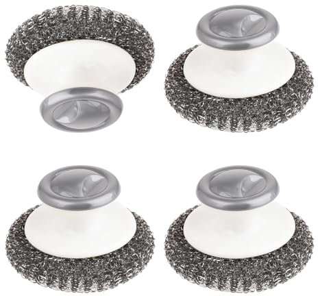 WORUIB 4 Pcs Stainless Steel Scourer, Heavy Duty Scrubbers with Handle, Metal Scrubbing Brush, Sink Cleaner, for Kitchen Pots Pans Grills Sink