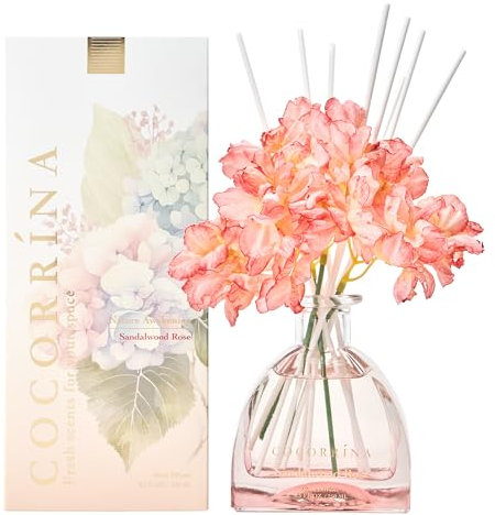 COCORRÍNA Blume 250ml Raumduft mit 8 Duftstäbchen, Sandalwood Rose, Natürlich, Langanhaltend, Home Duft für Wohnzimmer, Schlafzimmer, Badezimmer Regal Dekor