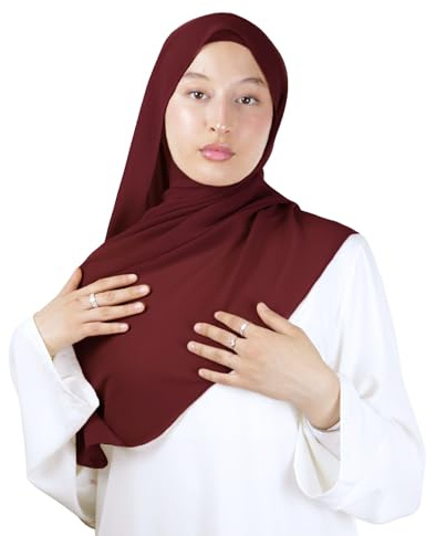 Hijab à Enfiler avec bonnet intégré en mousseline de soie pour femme musulmane voilée châle islamique voile enfilable HE100 (Bordeaux)