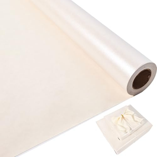 Off White Wrapping Paper Roll,43cm x 10m Pearly-Lustre Gift Wrap Paper, Dual-Sided Beige Wrapping Paper for Birthday,Christmas,Wedding,Baby Shower,Party,Holiday,New Year