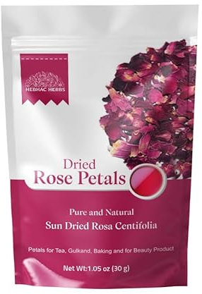 Dried Rose Petals 30g by Hebhac Herbs Red Rose Flower Petals for Tea, Gulkand, Cooking, Baking and for Beauty Product Grown in India (1.05 oz)