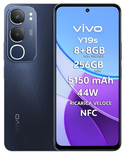 vivo Y19s Smartphone 4G, 8+8 GB RAM+256 GB, Fotocamera AI 50MP, Batteria 5150 mAh, Ricarica Veloce 44W, Display 6.68” 90Hz 1000 Nits, Audio 300% Stereo, UltraSottile 8.1mm