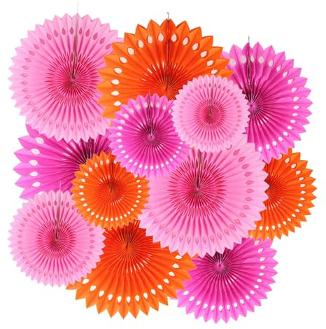 ZYOOO Décoration de Fête Rose Orange,Lot de 12 Éventails en Papier Suspendus Rose Orange Guirlande Deco pour Mariage,Anniversaire,Baby Shower,Automne,Graduation