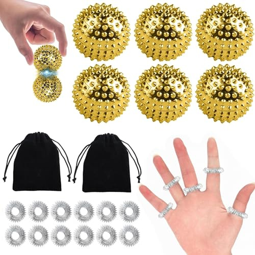 6 igelkott massageboll och 12 batteripressurringar (guld)