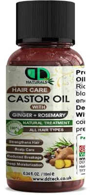 Castor Oil with Ginger & Rosemary Oil | Promotes Hair Growth & Deep Moisturization, Stimulates Hair Follicles & Boosts Shine | 100% Natural Hair Treatment for All Hair Types (10ml)