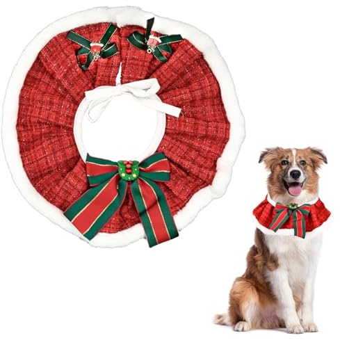 Bandana di Natale per cani piccoli, foulard festivo regolabile, accessorio lavabile per animali (Collo: 35-45 cm/Rosso-L)