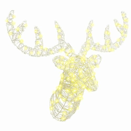vidaXL Testa di Renna Bianco Caldo 60 cm Acrilico, Soggiorno, Decorazione Moderna con Renna, addobbi Natalizi, Figura in Acrilico, Luce LED, Design Minimalista