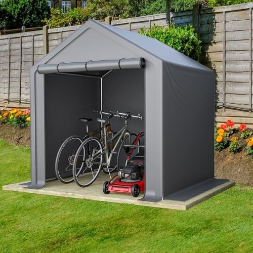 Cykelgarage, verktygsskjul 190 x 170 x 200 cm metall vintersäker, garagetält med galvaniserad stålram och rullport, för 2 cyklar och trädgårdsredskap, mörkgrå