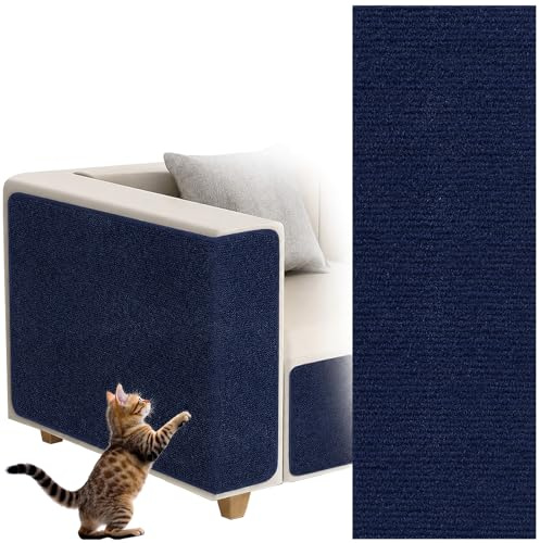 Tapis Griffoir pour Chat Auto-adhésif, dellyy Tapis à Gratter Autocollant pour Chat, Climbing Cat Scratcher, DIY Trimmable Chats Grattoir, Protège Les Tapis et Canapés (Bleu foncé, 40×100cm)