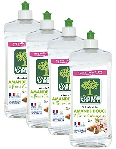 L'arbre vert Liquide Vaisselle Mains Amande Douce/Fleurs d'Abricotier Hypoallergénique - Lot de 4