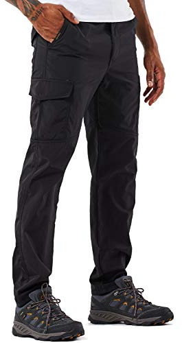 YAWHO Pantalones de senderismo para hombre, pantalones de trekking, pantalones de softshell, pantalones funcionales, de secado rápido, impermeables, resistentes al viento, Hombre, 105 Black, medium