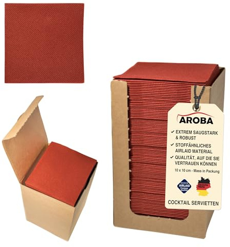 200 Aroba Airlaid Cocktail Servietten Stoffähnlich Dessert Serviette 20x20 cm 1/4 Falz Hochwertig|21 Farben|Hochzeit Geburtstag Bar Caffee Disco Hotel Catering Party Rot Burgund
