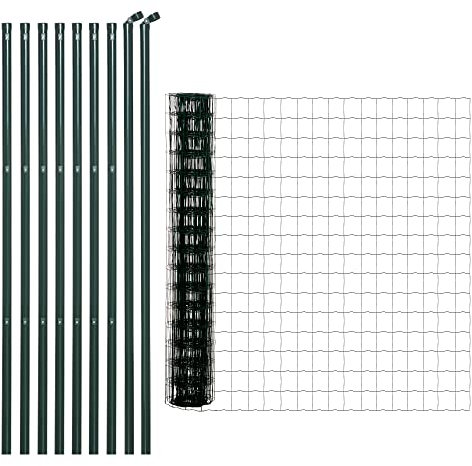 Outsunny Malla de alambre soldada – Malla 7,3 x 6,3 cm – Altura 2 m – Longitud 10 m – Postes, patas de fuerza incluidas – Acero recubierto de PVC verde