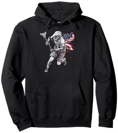 Lacrosse US Flag Lacrosse Player Helmet sticks men woman Pullover Hoodie