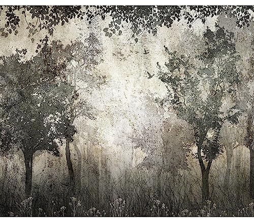 murando Fototapete Premium-Vlies Bäume 100x70cm Foto Tapete Schlafzimmer Wohnzimmer Moderne Vliestapete XXL Wandtapete Motivtapeten Bildtapete 3d Effekt Wand Dekoration Wald Landschaft Blätter grau