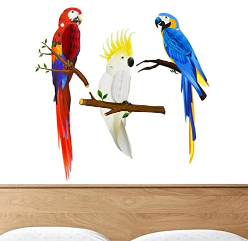 3 decoraciones de pájaros tropicales, decoraciones de panal de abeja de pájaros naturales, decoraciones de papel para pájaros, decoración de fiesta hawaiana de pájaro volador 3D, fiesta de loro en la