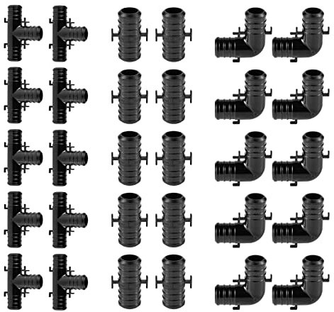 30-Pack EFIELD 3/4 Poly PPSU Barb Crimp Pex Fitting With Position Tab Combo: Tees, Elbows, Couplings 10 PCS each,(PPSU1807056)