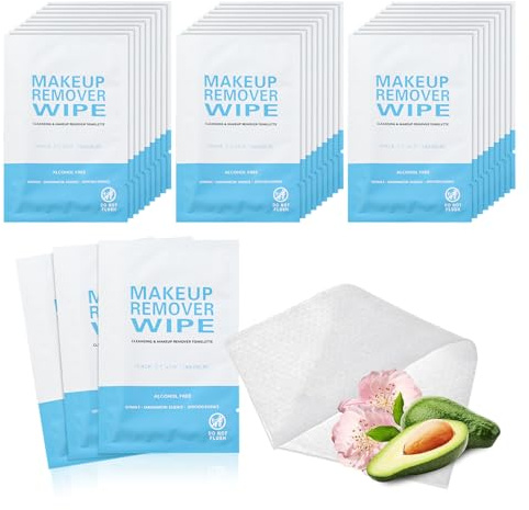 100 Pack Individual Makeup Remover Wipes Bulk,Individually Wrapped Face Cleansing Wipes, Travel Makeup Remover Cloth for Travel Hotel Skin Care Face Cleansing