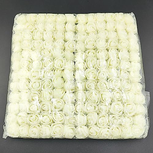 YOOGCORETT Ivoy - 144 mini rose finte bianche da 20 mm, fiori artificiali in schiuma, per bouquet da sposa, fai da te, scrapbooking, decorazione per la casa e le feste