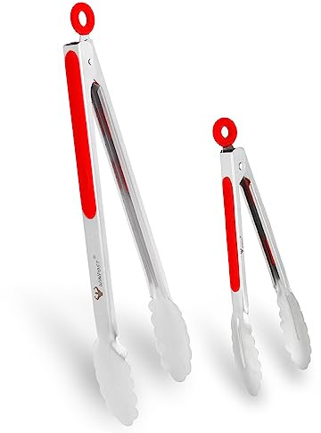 Set di pinze da cucina in acciaio inossidabile WINPOST da 2 pezzi - 21 cm e 34 cm, in acciaio inossidabile con manico antiscivolo resistente al calore - Ideale per cucinare, insalata, grigliare e