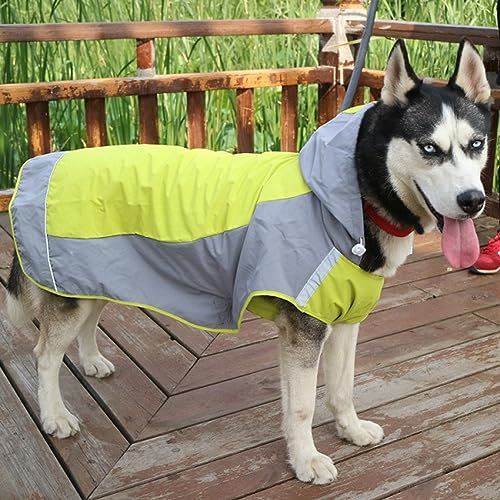 Gulunmun Outdoor-Regenmantel Für Große Hunde,Kleidung Für Große Hunde,Wasserdichter Haustiermantel,Regenjacke,Reflektierend,Mittelgroßer Hundeponcho,Atmungsaktives Netz,Grün,XXXL