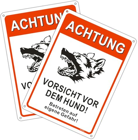 Andchi 2tlg. Vorsicht vor Dem Hund Schilder Achtung Schilder Sicherheitschild Warnung-Hinweisschild aus Aluminum Größe 18x25cm Hinweisschild (Deutsch-Hund)