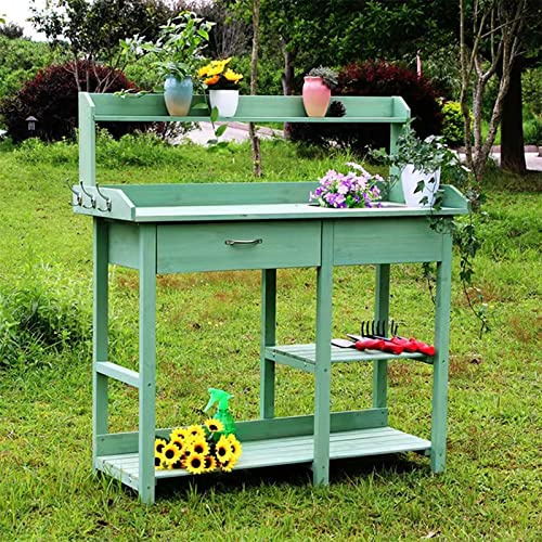 Utomhus trädgårdsarbete Driftbord Trä Blomsterställ, Plantering Blomsterbord för jordersättning Solskyddsmedel för balkong Trädgårdsvilla (Turquoise)