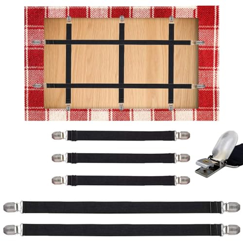TAKUZA Tischdeckenklammern 5 Stück, Tischklammern Outdoor, Tischklammern für Dicke Tische, Elastischer Tischtuchklammern zum Befestigen von Tischdecke, Laken, Bett, Matratze oder Sofabezüge(Schwarz)