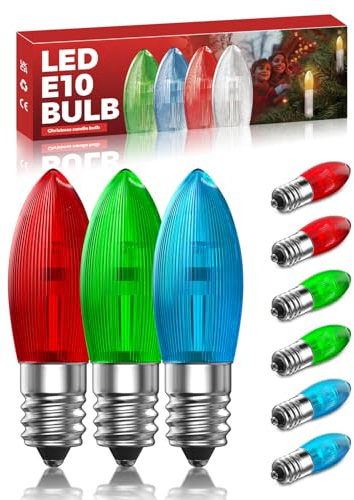 BrightArk AC10-55V Ersatz Kerzen für Schwibbogen, Farbig Schwibbogen Ersatzbirnen, E10 Kerze Glühbirne Lichterbogen, Riffelkerze Spitzkerze Topkerze E10 0.2W, 9 Stück
