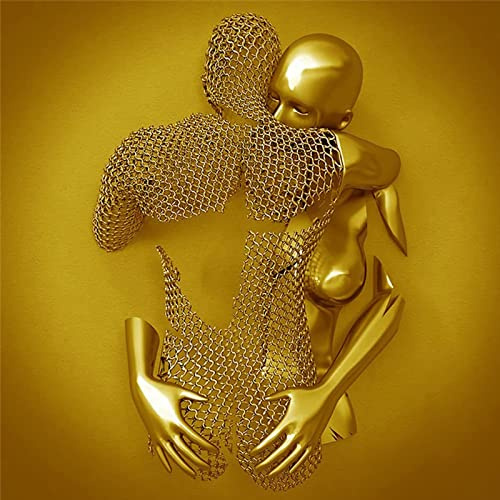 TPMCOS Wall Art Effect 3D Couple, Metal Wire Sculpture Figure Couple Painting, Abstract Canvas Wall Art, Modern Wall Decoration(E No Frame,80 * 80CM)