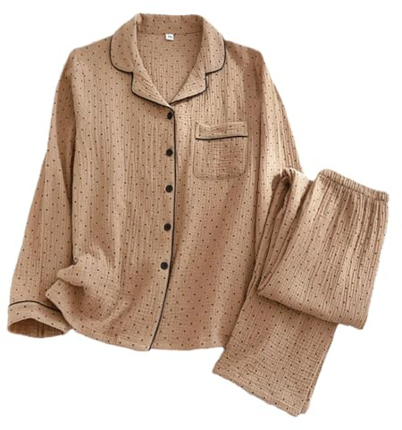 Pyjama en gaze de coton pour femme à pois imprimés - Ensemble de 2 pièces - Vêtements de nuit et de détente, 2, L