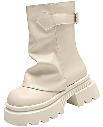 Botas de plataforma para mujer, estilo gótico, punk, botines con tacón de bloque, suela de perfil, plegables, botas de cuero de media caña para saltar, botas de motociclista, botas de equitación