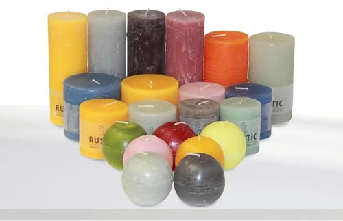 sopomarkt24 Rustic Stumpenkerzen, Kugelkerzen, Kerzen Mischpaket, Gala Kerzenset, Wachskerzen Teelichter Winterdeko, Dekokerzen, verschiedene Größen, für Zuhause Feste Weihnachten, 4,5 kg