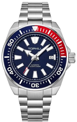 Automatic Watches for Men 30ATM Diving Watch Automatic Movement Watch Sapphire Glass Stainless Steel Strap Waterproof Luminous reloj Hombre (RedBlue)