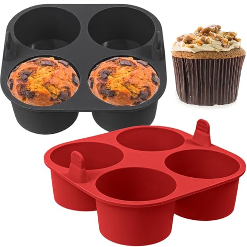 webake Deep Muffin Tray for Air Fryer 2 Pcs 8cm Silicone Large Muffin Cases Giant Cupcake Moulds Cupcake Baking Trays for Baking Cupcakes, Cakes, Pudding