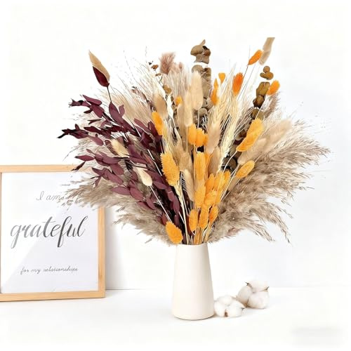 Natural Dried Flower Bouquet Decor - Pampas Grass, Cotton Stems, Bunny Tails, Eucalyptus, Lavender & Wheat - Rustic Boho Decor for Home, Fall Decorations for Home, Wedding, or Gift