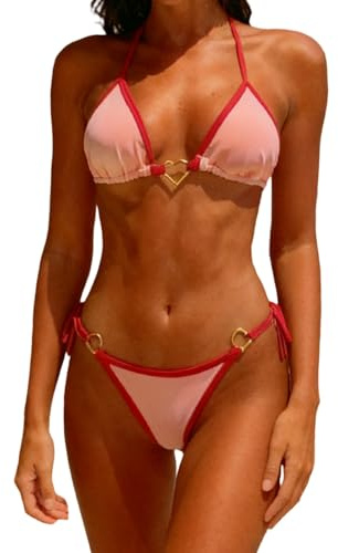 Maillot De Bain Femme 2 Pieces Bikini Set Sexy String Micro Bikini Halter Réglable Dos Nu Chic Et Élégant Tankini De Plage avec Taille Basse String Beachwear Natation Taille Haute À Laçage