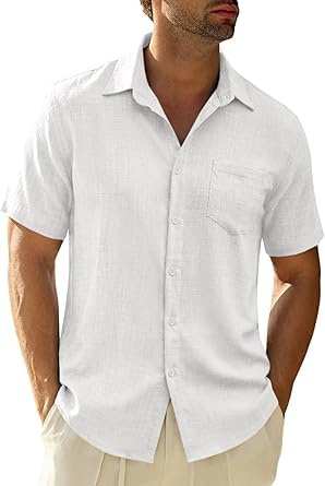 Runcati Chemise d'été à manches courtes pour homme - Couleur unie - Boutonnée - Chemise de loisirs - Coupe droite - Chemise décontractée de plage avec poche de poitrine