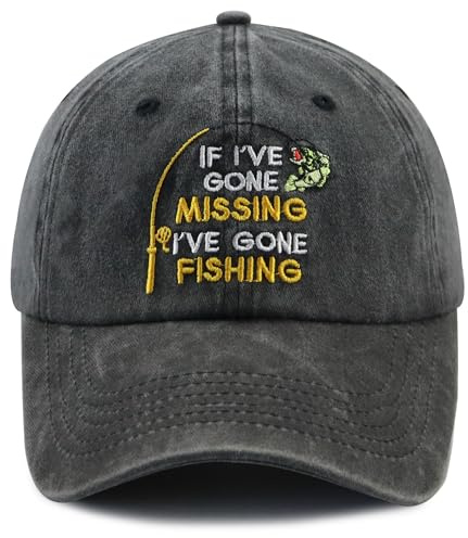 mukroiw If I've Gone Missing I've Gone Fishing Hat, Adjustable Cotton Fishing Lovers Embroidered Baseball Cap for Men Women